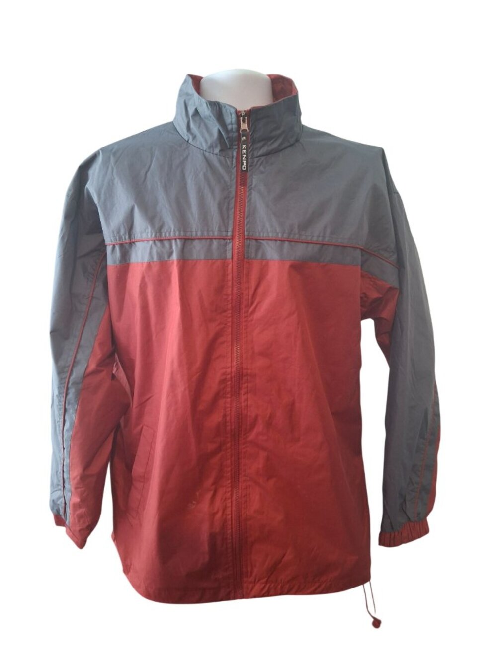 Kenpo Windbreaker Jacket Red Gray Colorblock Mesh Lined Retro Y2K Streetwear